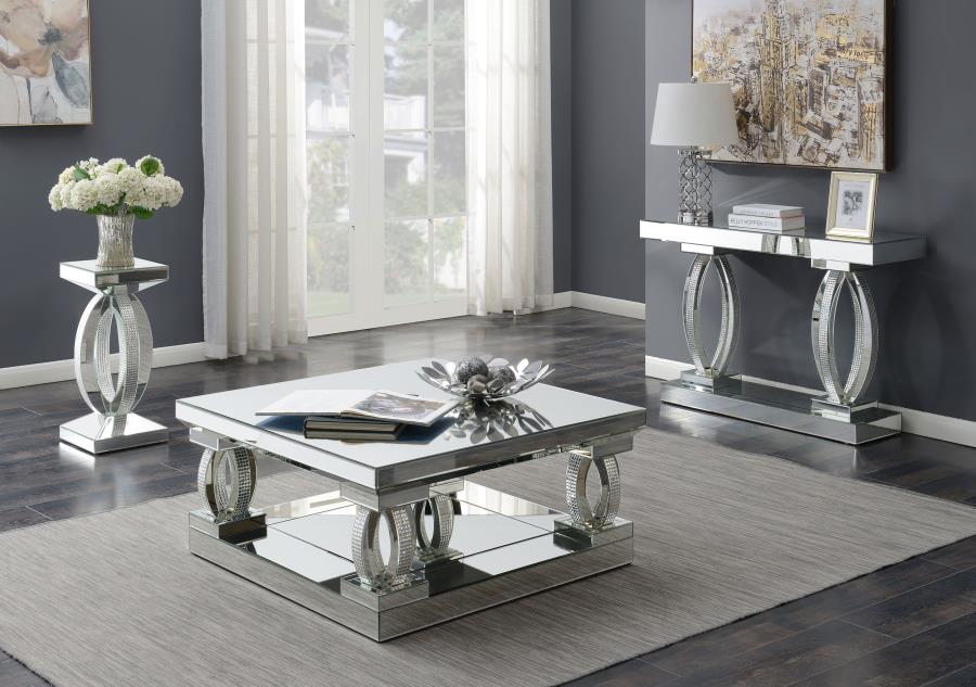 Avonlea Square Coffee Table with Lower Shelf Clear Mirror