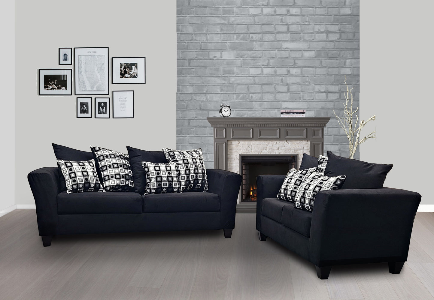 ROME Sofa / Loveseat (Black and Blue)