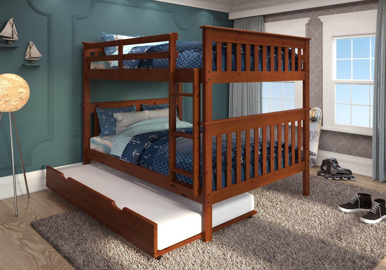 FULL MISSION BUNK BED W/TRUNDLE LIGHT ESPRESSO