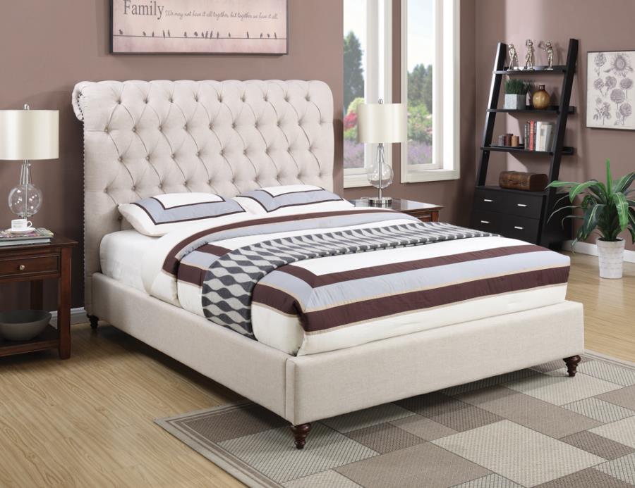 DEVON BUTTON TUFTED UPHOLSTERED BED BEIGE