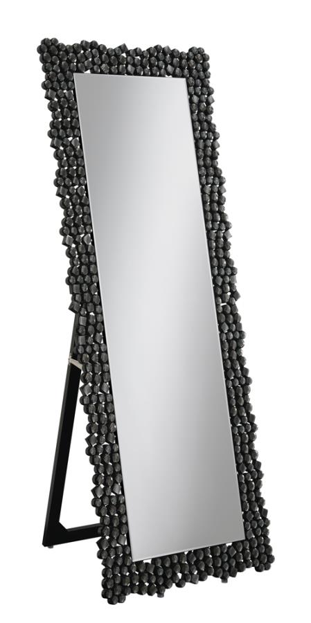 TEXTURAL FRAME CHEVAL FLOOR MIRROR SILVER & SMIKY GREY