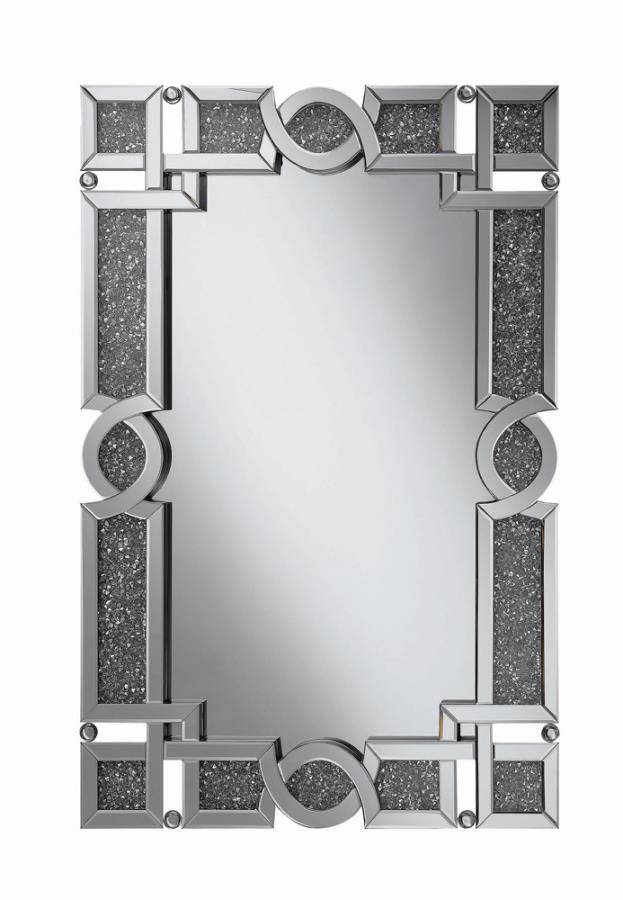 INTERLOCKING W/IRIDESCENT PANELS & BEADS SILVER WALL MIRROR
