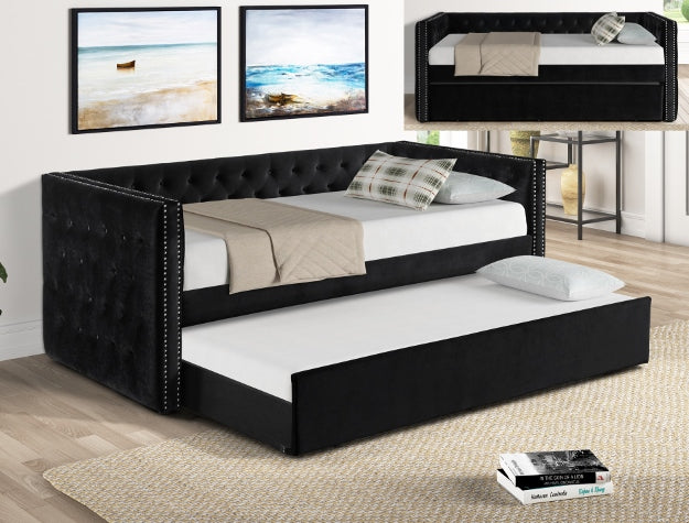 TRENA GREY/BLACK DAY BED WITH TRUNDLE