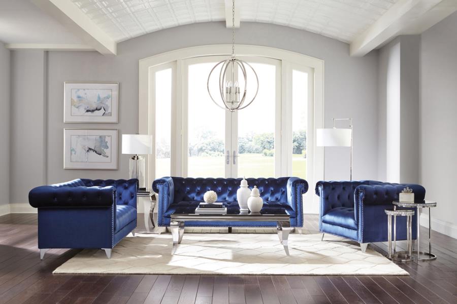 Bleker 3-piece Tuxedo Arm Living Room Set Blue