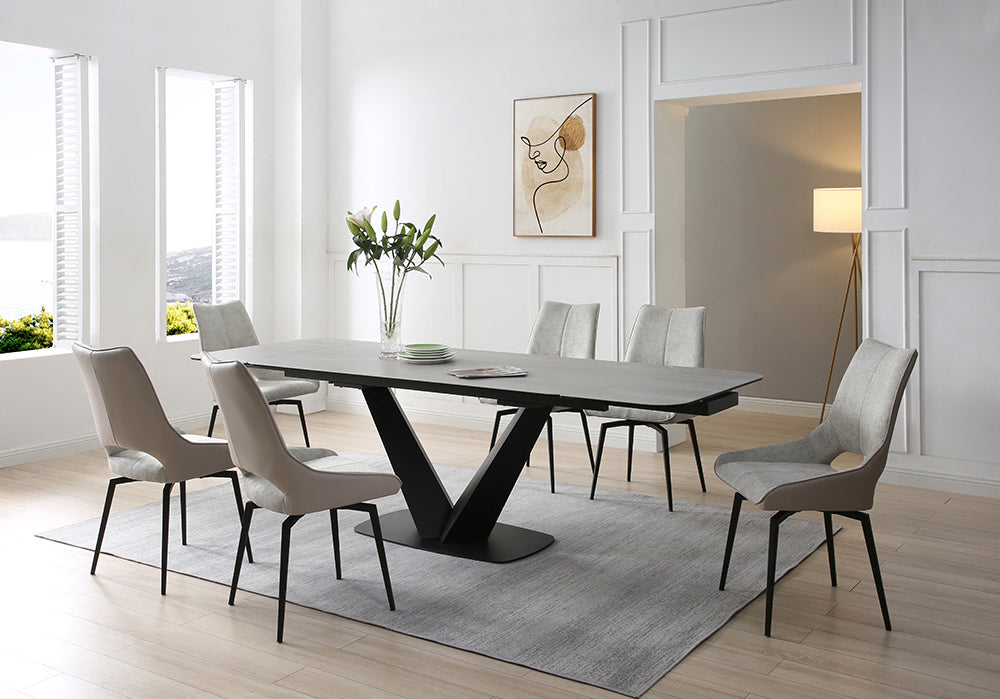 Table with swivel beige chairs