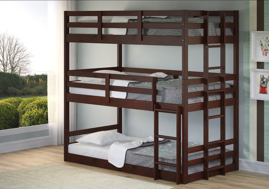 Triple Bunk Bed Dark Cappuccino Finish