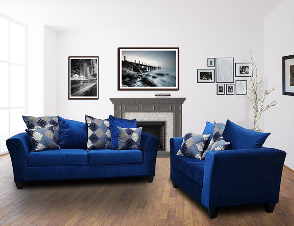 ROME Sofa / Loveseat (Black and Blue)