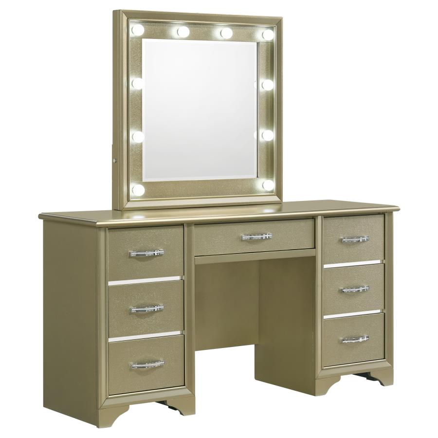 BEAUMONT 7-DRAWER VANITY DESK WITH LIGHTING MIRROR CHAMPAGNE