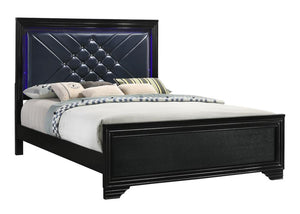 PENELOPE QUEEN BED WITH LED LIGHTING BLACK AND MIDNIGHT STAR