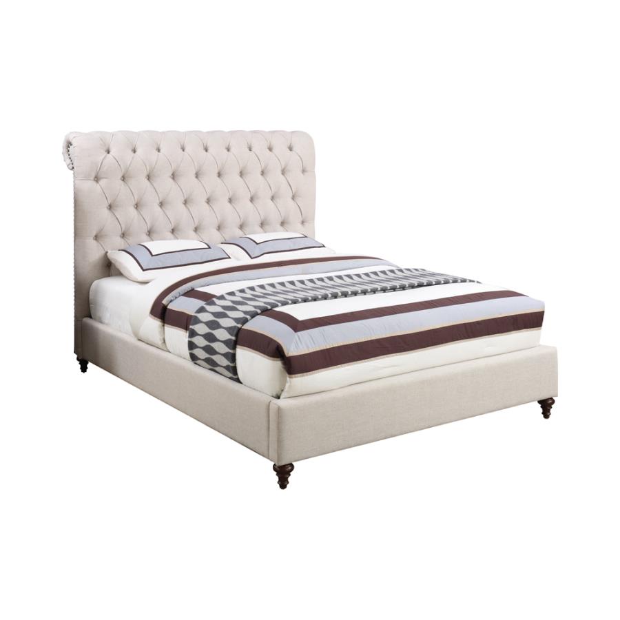 DEVON BUTTON TUFTED UPHOLSTERED BED BEIGE