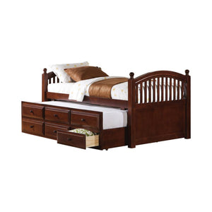 TWIN CAPTAIN'S BED WITH TRUNDLE AND DRAWERS CHESTNUT