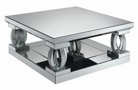 Avonlea Square Coffee Table with Lower Shelf Clear Mirror