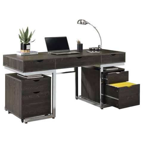 Noorvik 3-piece Writing Desk Set Dark Oak and Chrome