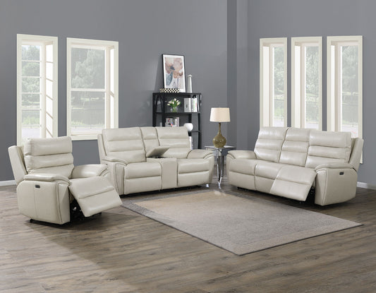 DUVAL IVORY DUAL-POWER LEATHER RECLINING 3 PIECE SET (SOFA,LOVESEAT & CHAIR)