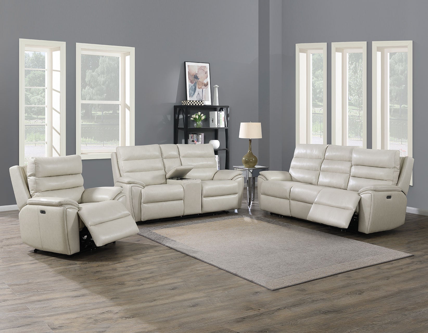 DUVAL IVORY DUAL-POWER LEATHER RECLINING 3 PIECE SET (SOFA,LOVESEAT & CHAIR)