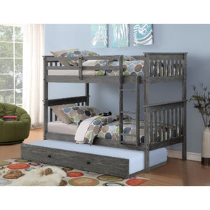 Twin Mission Bunk Bed With Trundle Bed in Brushed Grey Finish